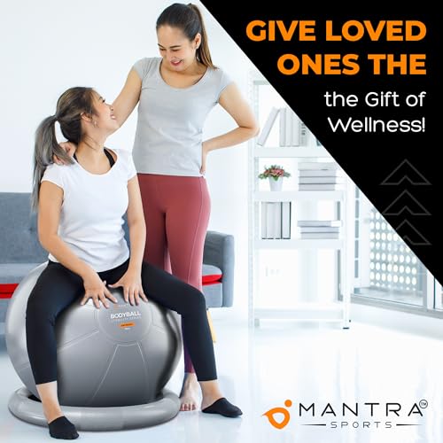 MANTRA SPORTS Heavy-Duty Exercise Ball Chair for Office with Base and Accessories - Yoga Stability Ball for Working Out, Physical Therapy, Home Fitness, Pregnancy, Labor Birthing Ball - Black, 75 cm