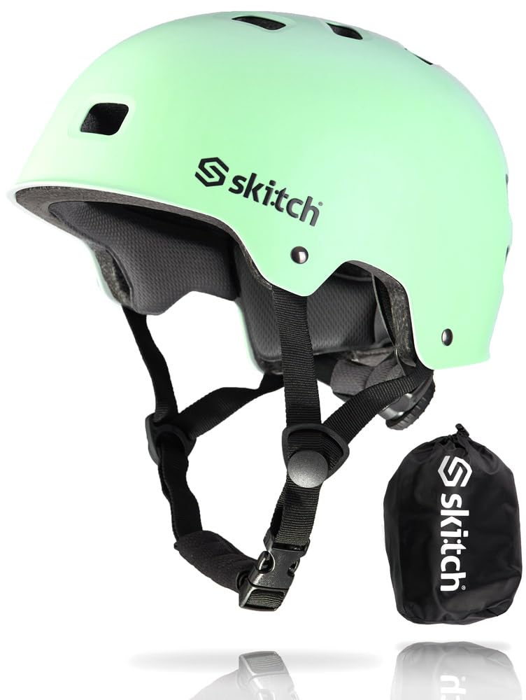 SKITCH Skateboard Helmet for Kids Teens with Premium Memory Foam Padding | Triple Certified Adjustable Protective Sport Head Gear Scooter Roller Skate Inline Skating Rollerblading | Rosy Pink (S)