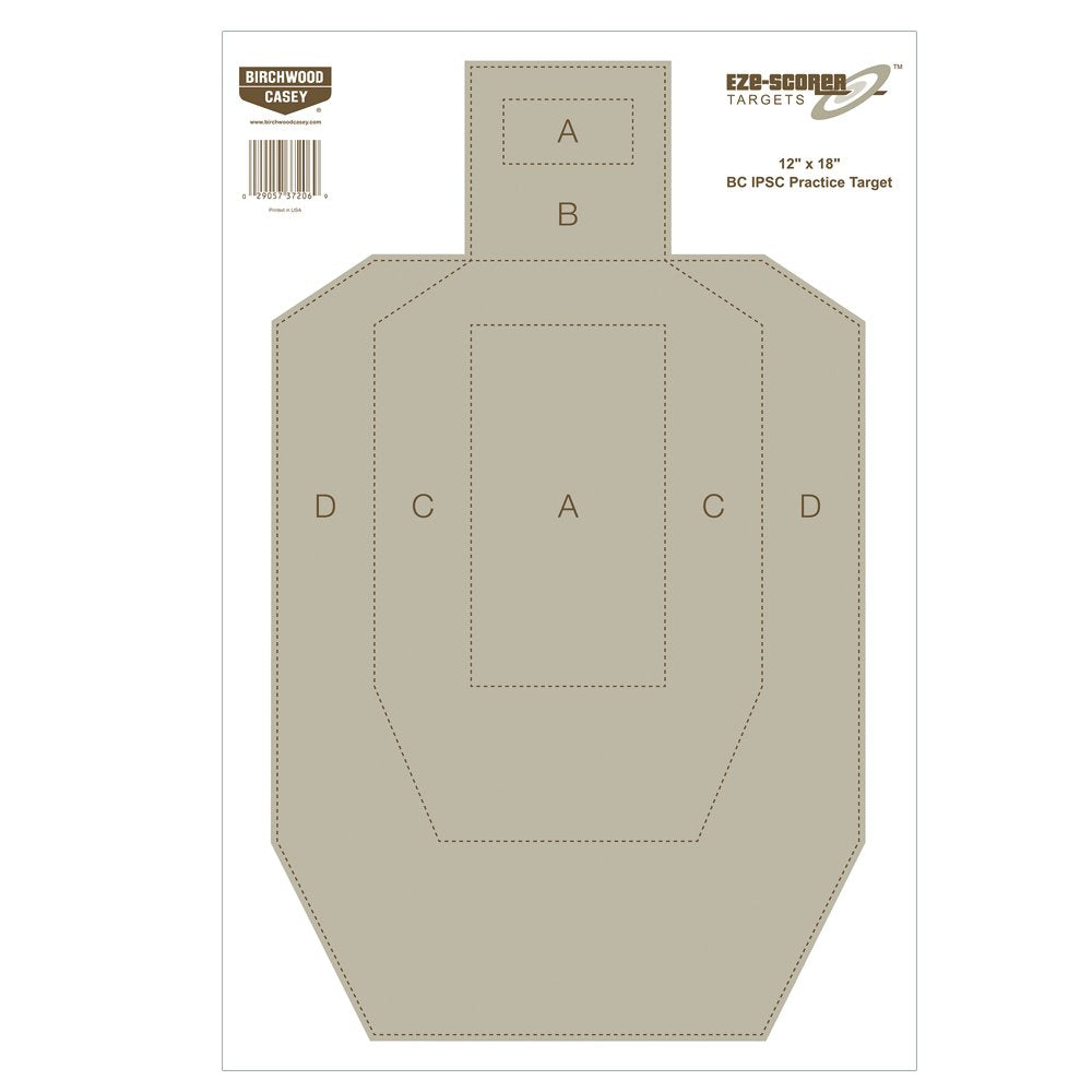 BIRCHWOOD CASEY 12" x 18" Eze-Scorer IPSC Practice Shoot-Up Brilliant White Paper Targets for Indoor and Outdoor Use, 100 Targets