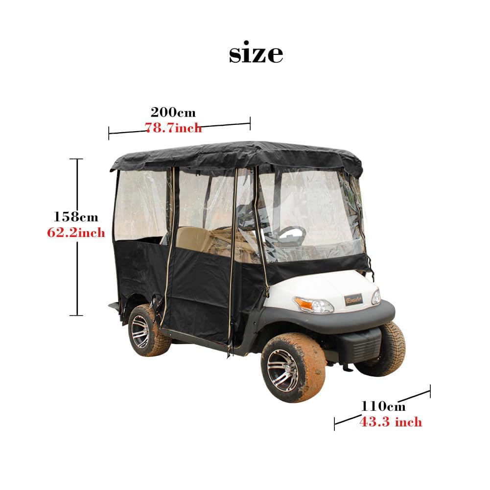 Anrgterg Golf Cart Enclosure 4 Passenger, 4-Sided Golf Cart Driving Enclosure, Waterproof Portable 300D Golf Cart Rain Cover (Black)