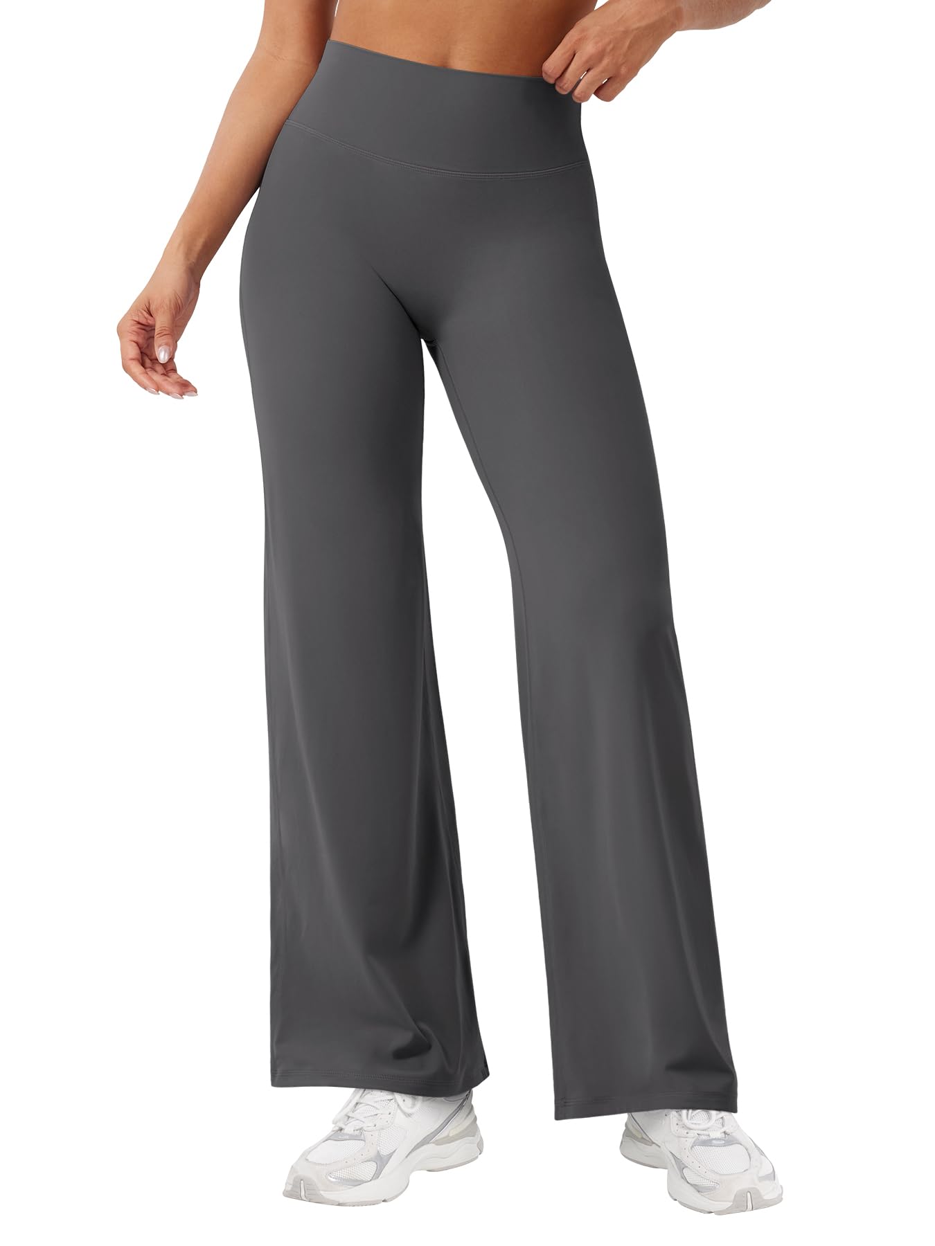 YEOREO Workout Leggings Womens No Front Seam Straight Leggings 29" High Waist Buttery Eddiy Gym Yoga Pants Dark Gray L