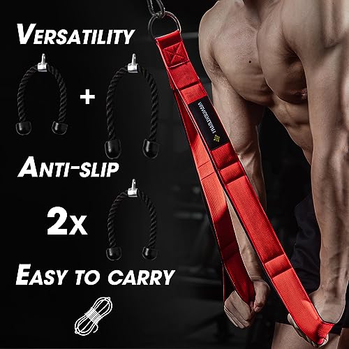 MANUEKLEAR Tricep Rope Cable Attachment Handles, Greater Range of Motion, Tricep Pull Down Rope for Push Downs, Crunches, Facepulls for Professional Gym (Red)