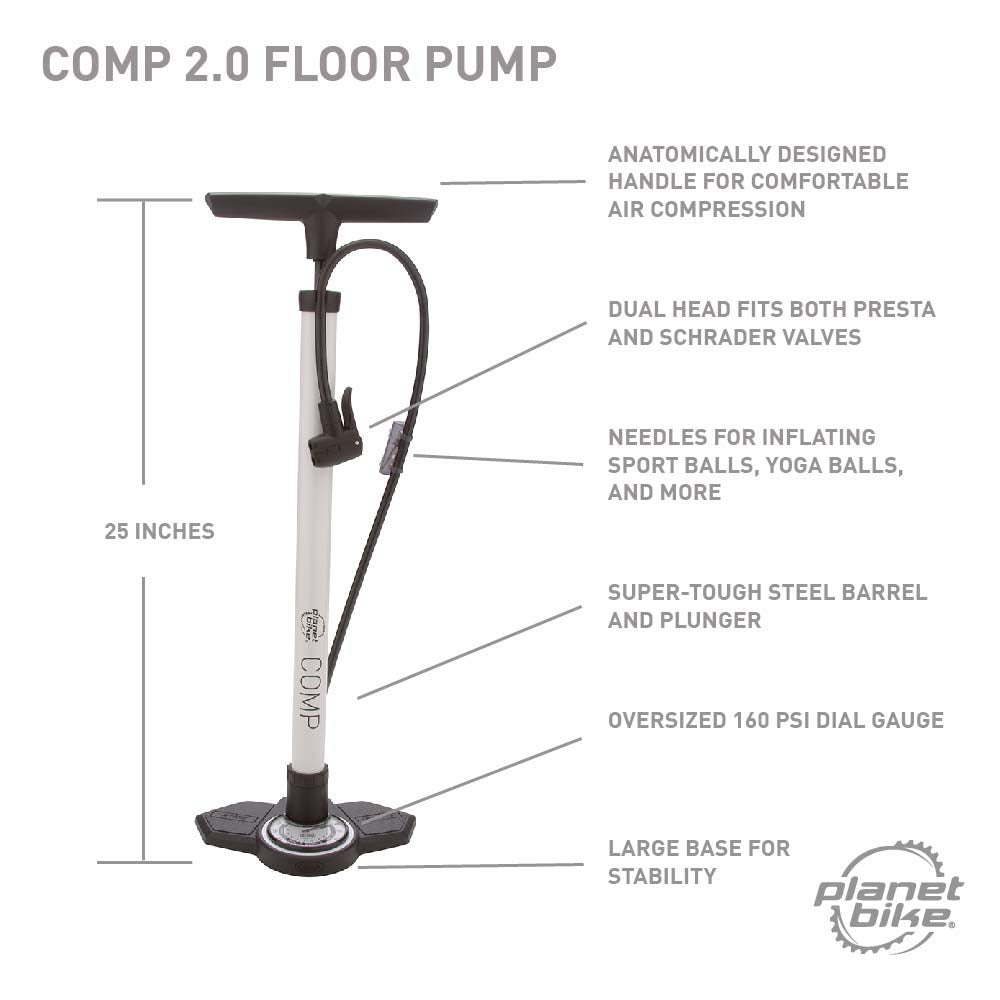 Planet Bike Comp Bike Floor Pump,White