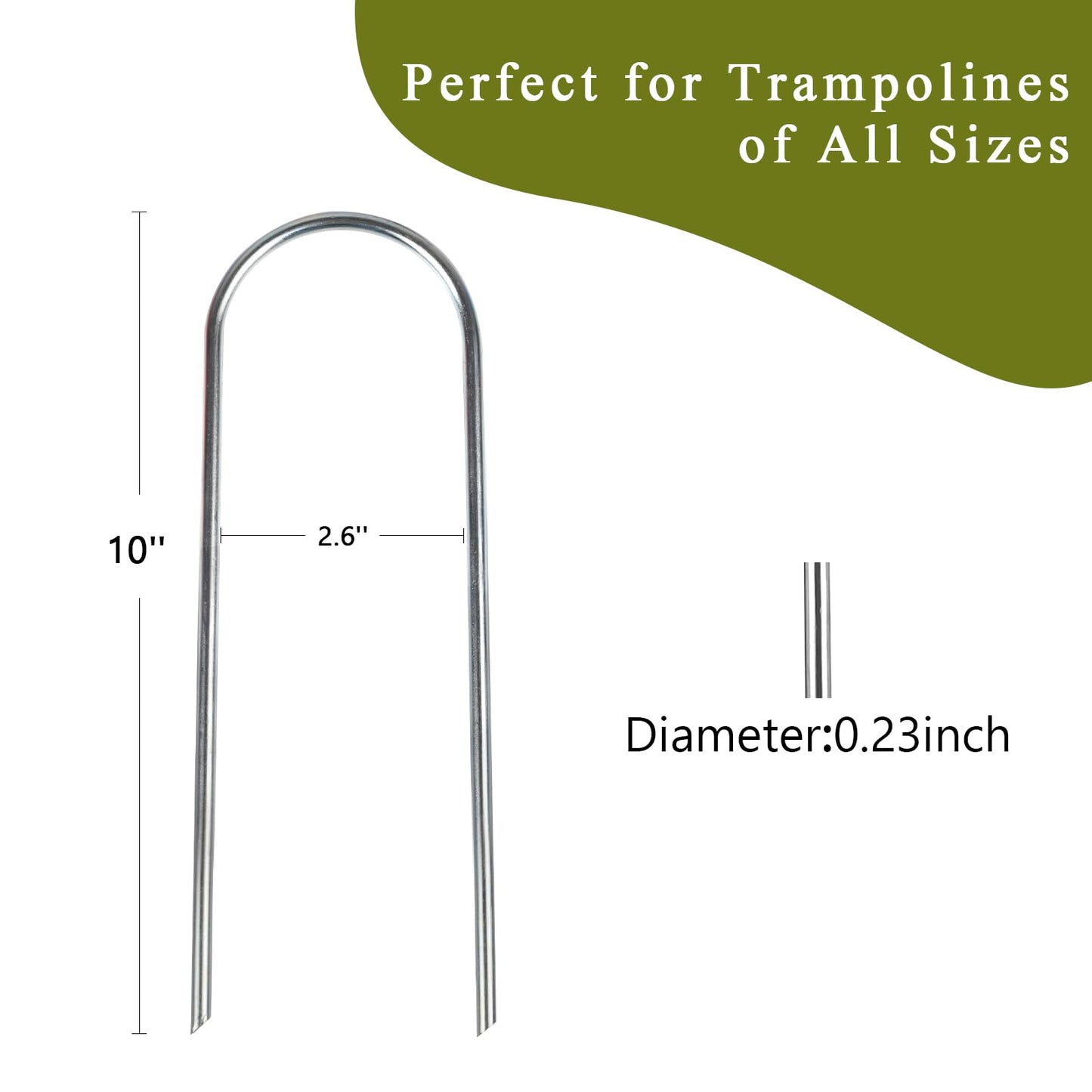 8 Pcs Galvanized Trampoline Stakes-10 Inch, Heavy Duty Anti-Rust Garden Stakes, Ground Stakes, Garden Galvanized Landscape Staples Stakes for Garden Decoration, Trampoline, Camping Tent, Soccer Goal