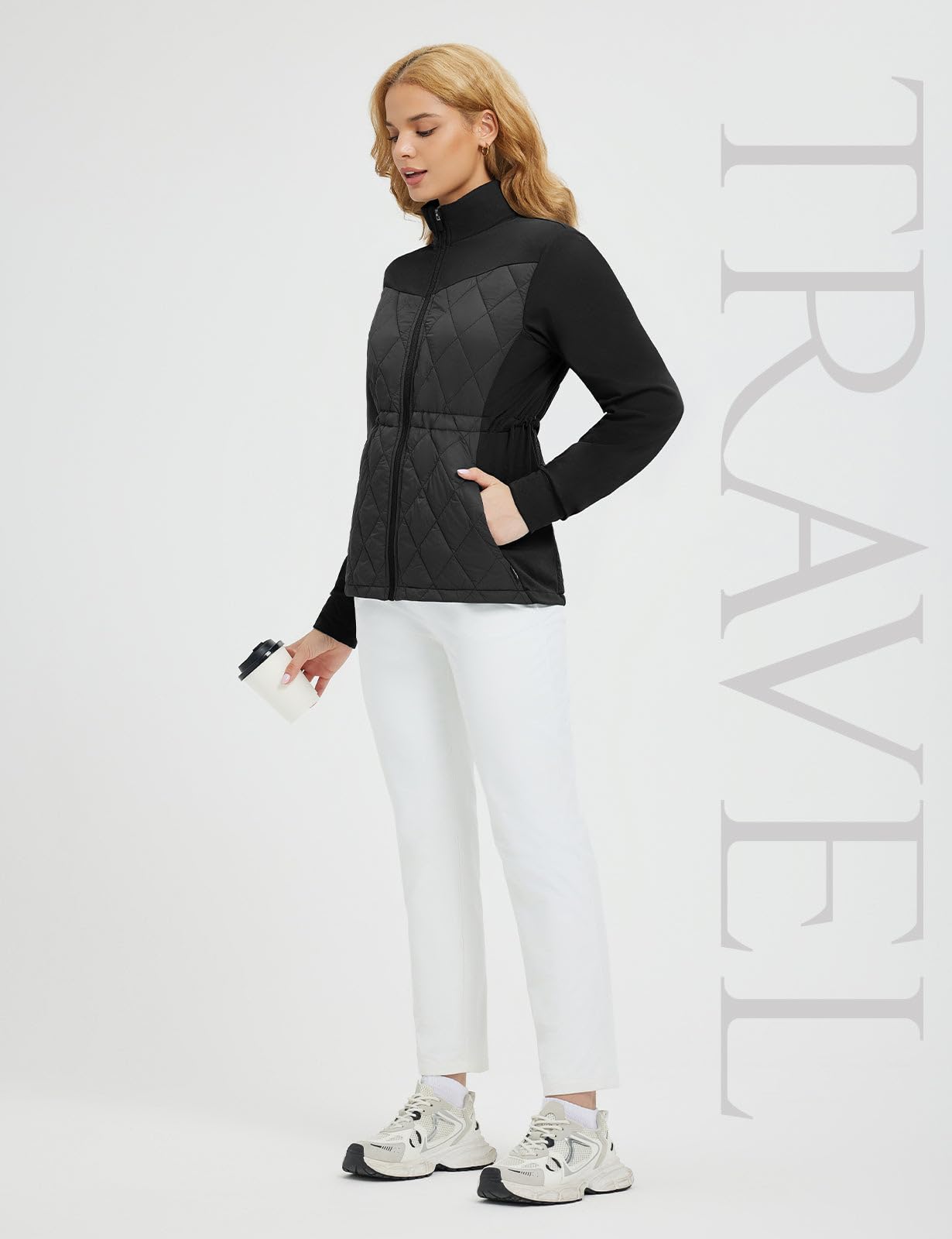 baleaf Women's Puffer Jackets Lightweight Winter Warm Stand Collar Water Resistant Golf Quilted Jacket 4 Pockets Black M