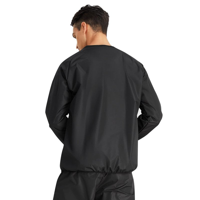 MOLUTAN Sauna Suit for Men and Women, Sweat Suit Gym Workout Weight Loss Slim Fitness Top Pants Clothes, Black (Black Tops, Small)