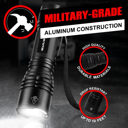 GearLight TAC LED Flashlight Pack - 2 Super Bright, Compact Tactical Flashlights with High Lumens for Outdoor Activity & Emergency Use - Gifts for Men & Women