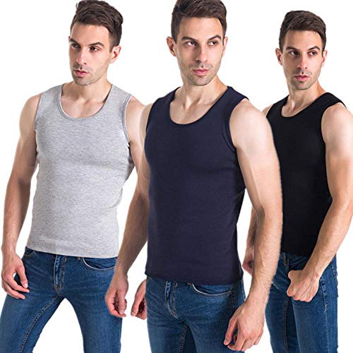 Flygo Mens Cotton Winter Warm Thermal Tank Top Fleece Lined Underwear Sleeveless Vest (Navy, X-Large)