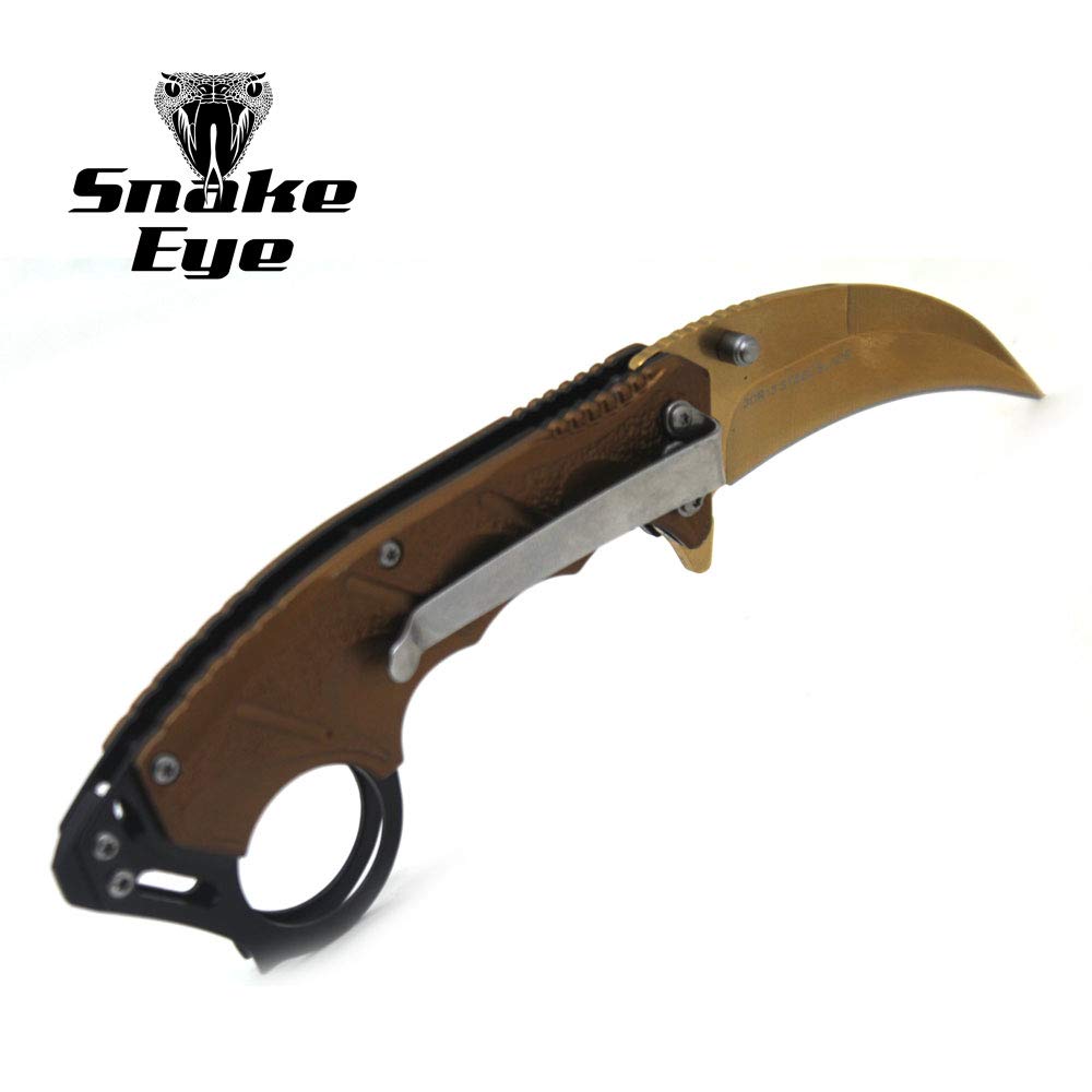 Snake Eye Tactical Everyday Carry Spring Assist Style Folding Pocket Knife EDC (Gold)