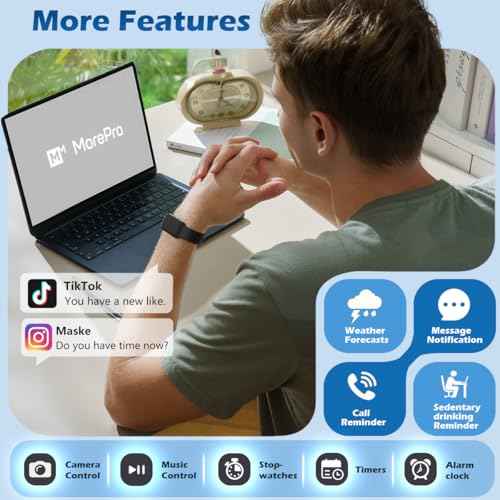 MorePro Health Fitness Tracker with Blood oxy-gen Monitor and 24/7 Heart Rate and Blood Pressure, Sleep Monitor, 120+ Sport Modes Waterproof Fitness Watch for Women Men Android iOS