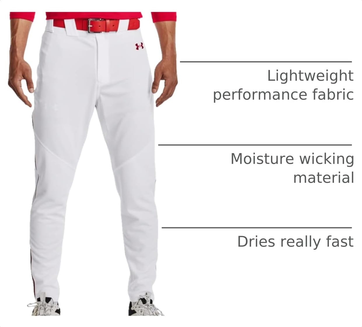 Under Armour Men's Utility Baseball Straight Leg Pant Pipe 22, (103) White/Red/Red, 3X-Large