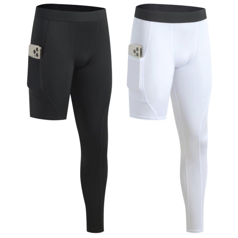 Blaward 2 Pack Men's Compression Pants Single Leg Tight Sports Long Pants with Pockets for Basketball Base Layer Leggings