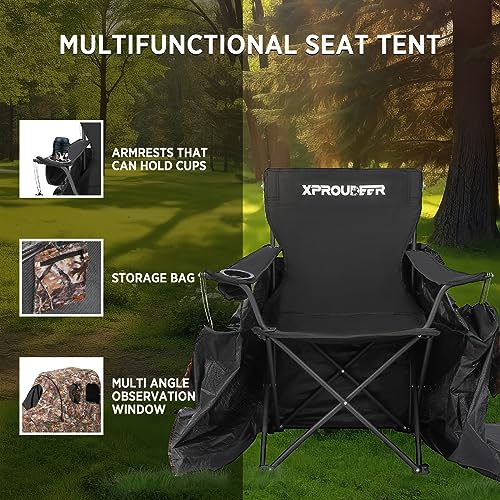 XProudeer Hunting Blind Hunting Chair Ground Blind See Through Deer Blinds Portable Camouflage Pop Up Blinds