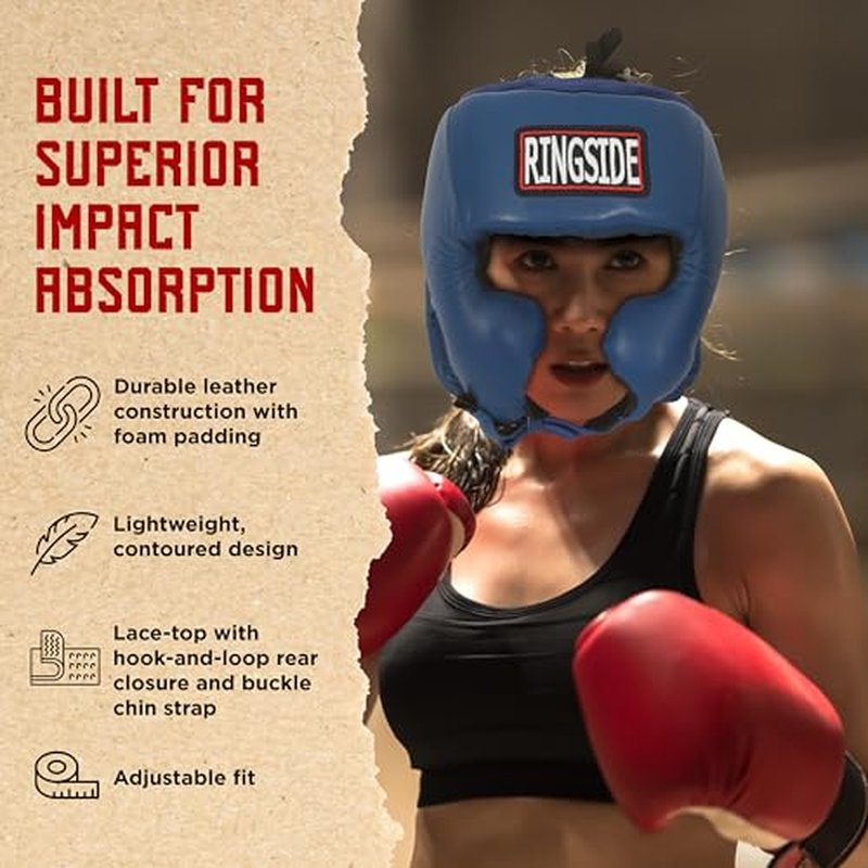 Ringside Competition Boxing Headgear, USA Boxing-Approved Leather Headgear with Cheek Protection, Great for MMA, Muay Thai, Kickboxing, and Training, Ideal for Men and Women, USA/Mexico, Large