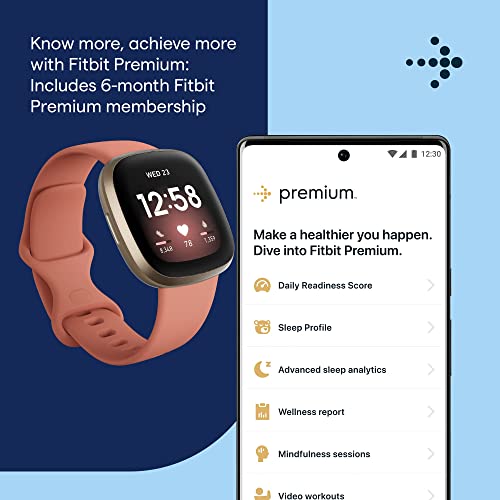 Fitbit Versa 3 Health & Fitness Smartwatch with GPS, 24/7 Heart Rate, Alexa Built-in, 6+ Days Battery, Pink/Gold, One Size (S & L Bands Included)