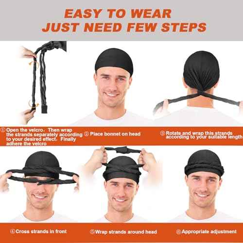 MLTUAGE 2 Pcs Satin Lined Silky Head Wraps for Men, Halo Turban Durag Head Scarf