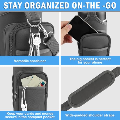 Magnetic Gym Bag Designed for 32oz/50oz Bottles with 10 Built-in Super Strong Magnets, Gym Magnetic Water Bottle Carrier Workout Pouch, with Phone Pockets & Handle Shoulder Strap, Fits for YETI Owala