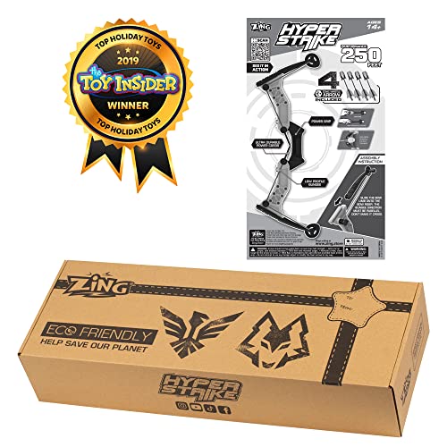 Zing HyperStrike Bow Archer Pack - 1 Bow and 4 Zonic Whistle Arrows, Launches Arrows Up to 250 Feet, for Ages 14 and Up (Carbon Fiber)