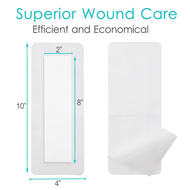 Waterproof Knee Replacement Surgery Adhesive Island Dressings Hip Surgery Shower Protector Bandage Patches for Long Incision Post Surgical Wounds Cover Breathable Bordered Gauze 4"x10"(Pack of 10)
