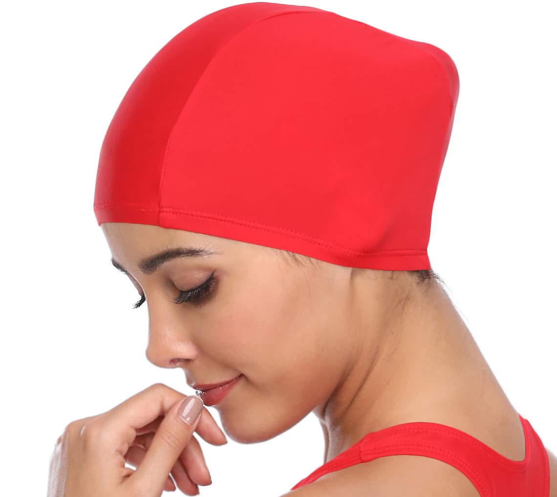 SHEKINI Womens Sports Nylon Spandex Fabric Swimming Cap Bathing Cap Head Cover (Rose Red)