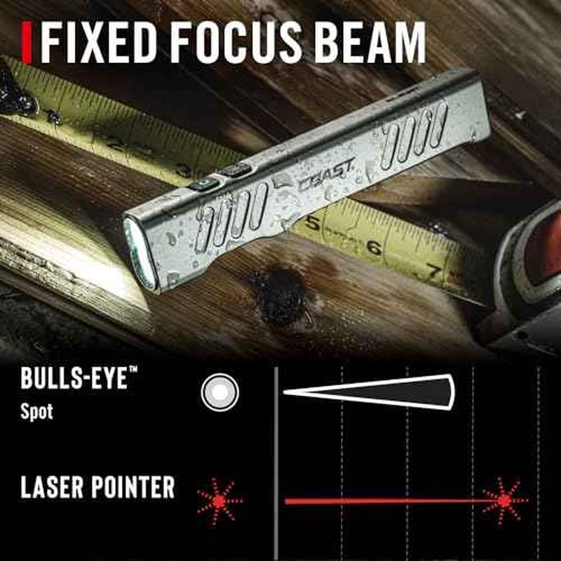 Coast Slayer Laser 1000 Lumen USB-C Rechargeable LED Flashlight with Pocket Clip - 5 mW Laser, 650 nm Wavelength