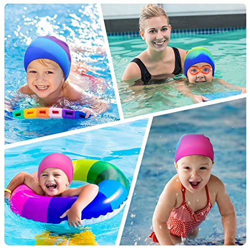 Sintuff 3 Pcs Kids Swim Caps Toddlers Swimming Caps Silicone Swim Cap for Boys Girls (Age 4-12) Baby Waterproof Cartoon Bathing Hats for Long and Short Hair