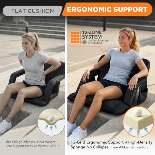 Auratess 22.5" Wide Black Stadium Seat with Back Support, 6 Recline Positions, 2 Pack