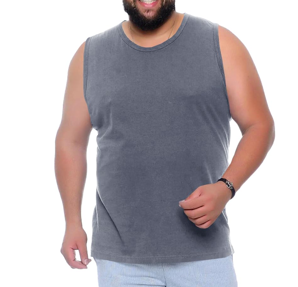 Runcati Mens Workout Plus Size Tank Tops Sleeveless Stretch Big & Tall Sizes Athletic Fitness T-Shirts (L-5XL) Dark Gray