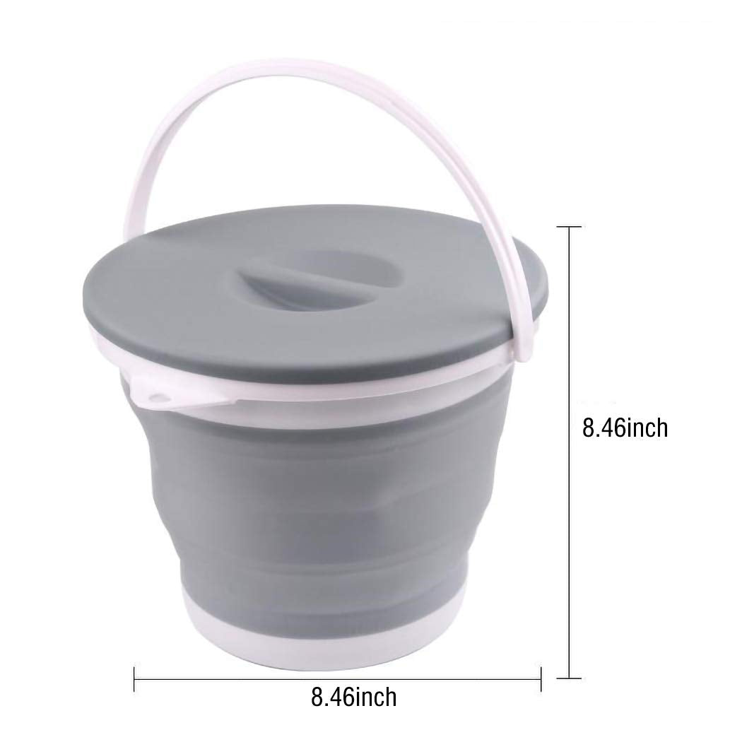 Ahyuan Collapsible Water Bucket with Locking Lid Multifunction Foldable Round Tub Water Pot Portable Water Pail Space Saving Water Container for RV, Camping, Marine, Outdoor Activities and Home (Gray)