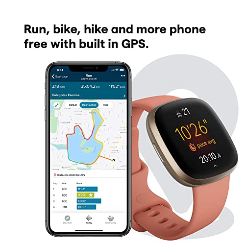 Fitbit Versa 3 Health & Fitness Smartwatch with GPS, 24/7 Heart Rate, Alexa Built-in, 6+ Days Battery, Pink/Gold, One Size (S & L Bands Included)