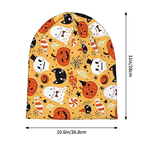 LAIPUTER Halloween Skull Pumpkin Beanie Standard Closed Chemo Hat Cancer Headwear Knitted Hats Baggy Slouchy Cap for Adults Women Men
