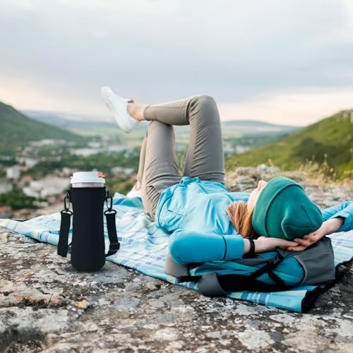 2 Pcs Neoprene Water Bottle Sleeve for Cirkul Water Bottle 32 Oz, Carrier With Strap for Cirkul, Insulated Sleeve for Plastic & Stainless Steel Bottles Black/Blue