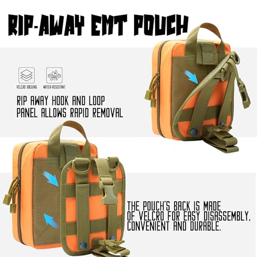 Rip Away Ifak Pouch, Molle First Aid Pouch Empty, Tactical Orange Tear Away Duty Belt Medical EMT Pouches Bag Only for Hiking Camping