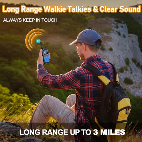 Walkie Talkies for Adults Long Range 2 Pack, Rechargeable Walkie Talkies 22 FRS Channels Two Way Radios with NOAA Weather Receiver, Noise Reduction, Volume Adjustment, LED Flashlight, 1800mAh Battery