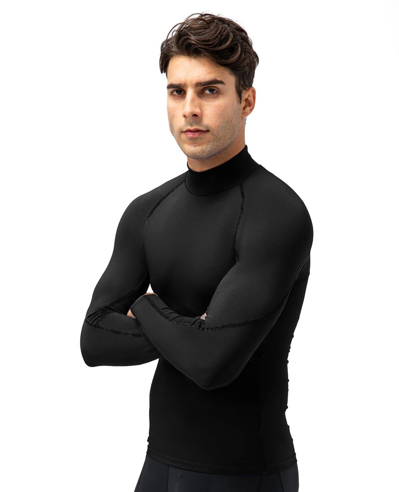 LWISMIL Black Compression Shirt Men Turtle Neck Dry Cool Workout Athletic Base Layer Undershirt for Football Running Basketball