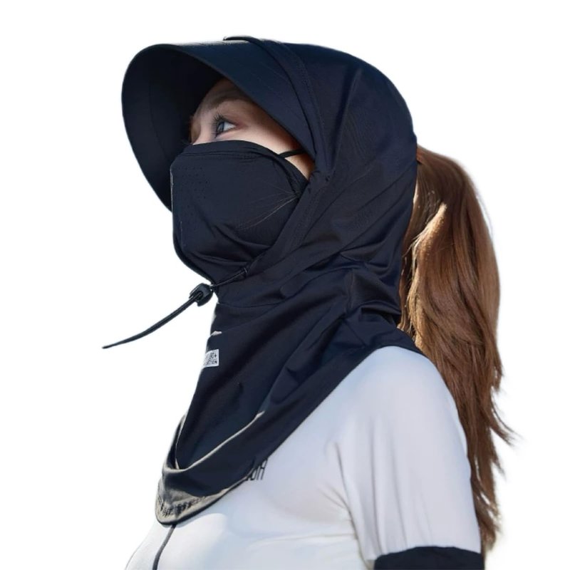 Women Cycling Sun Hat with Helmet Compatibility, Full Face Cover, Neck Gaiter & UPF50+ UV Shield for Outdoor Activities (Black)
