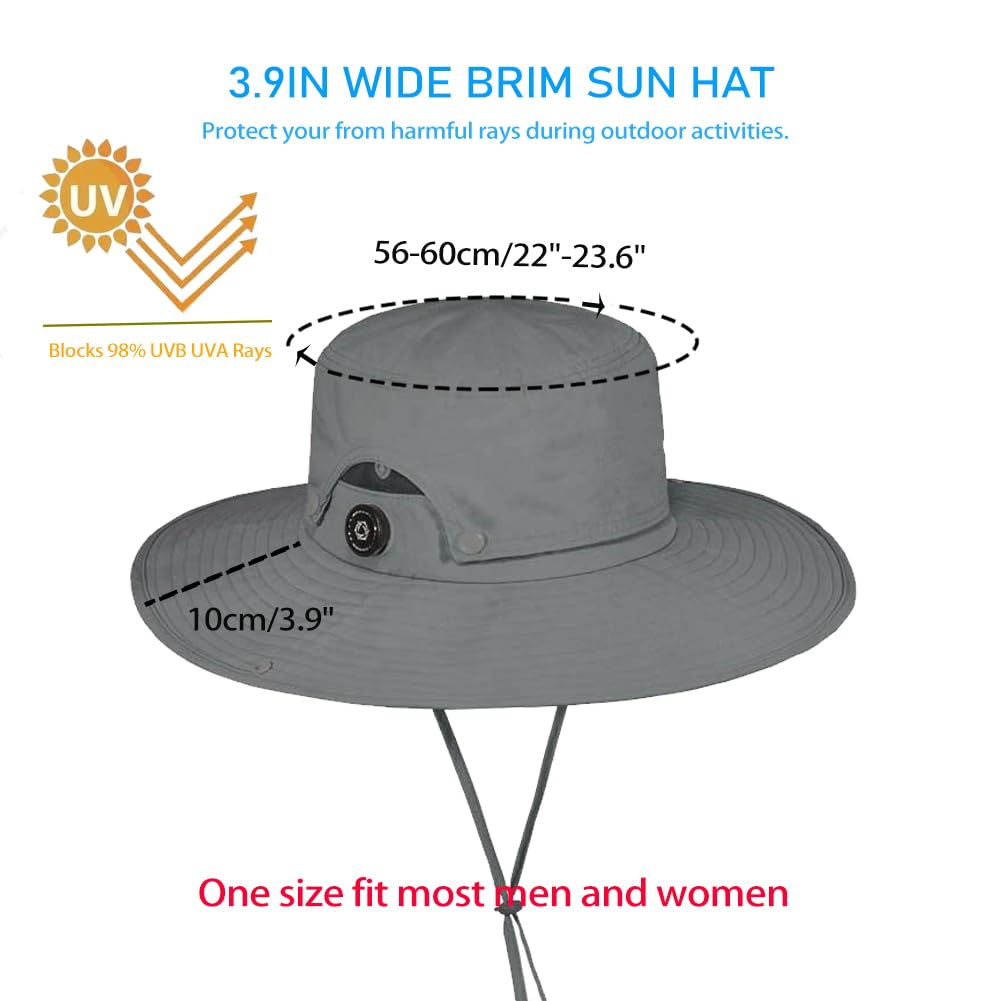 Sireck Men Fishing Hat, Adjust Rotating Buckle Sun Hat, Wide Brim UPF 50+ UV Protection Summer Safari Hat,Bucket Hiking Hat