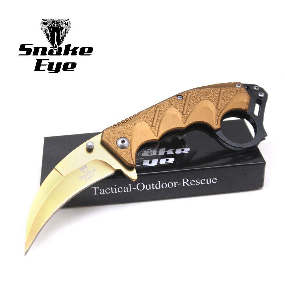 Snake Eye Tactical Everyday Carry Spring Assist Style Folding Pocket Knife EDC (Gold)