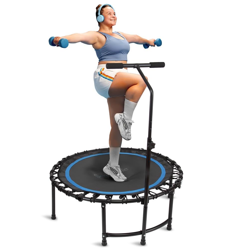 Serenelife 40" Inch Portable Fitness Trampoline with Adjustable Handrail for Indoor and Outdoor Use – Professional Round Jumping Trampoline – Cardio Trampoline