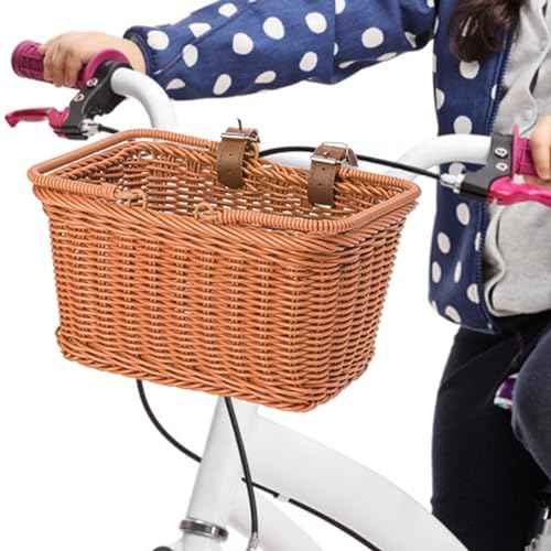 ZEAYEA Cute Small Bike Basket, Front Bicycle Basket with Adjustable Leather Straps, Water Resistant Hand-Woven Bike Basket for Boys Girls, Suitable for Balance Bike, Tricycle, Scooter, Most Bicycles