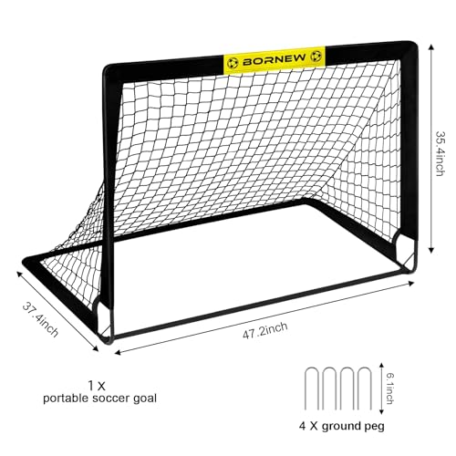 Black 4x3FT Soccer Goal for Kids - Portable Backyard & Indoor Training with Stakes
