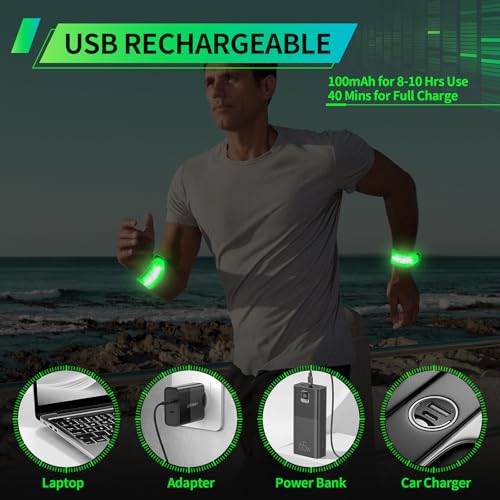 2PCS LED Armband for Running Walking at Night, High Visibility Reflective Running Gear Rechargeable LED Armband Light Up Arm Bands for Men Women Kids Night Cycling Walking Joggers Running Safety Gear