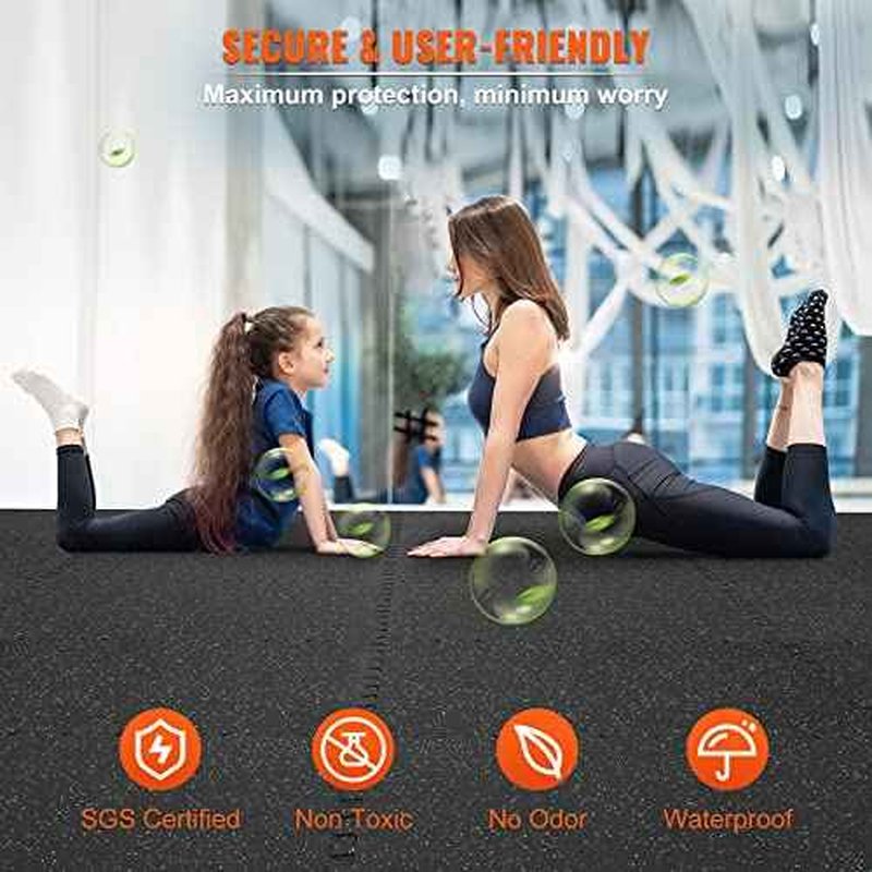 VEVOR 0.56Inch Gym Flooring for Home Gym, Rubber Top with High Density EVA Foam, 25 x 25 Inch Gym Floor Exercise Equipment Mats, Interlocking Gym Mats, Puzzle Workout Mats