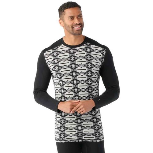 Smartwool Men's Classic Thermal Merino Wool Base Layer Crew Black Colliding Clouds XX-Large