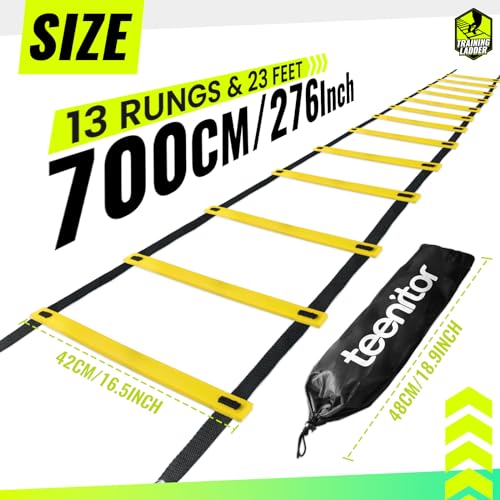 Teenitor 13 Rung Agility Ladder Speed Ladder Training Ladder for Soccer, Speed, Football Fitness Feet Training Carry Bag Agility Training Equipment, Workout Ladder, Sports Agility Ladders for Kids