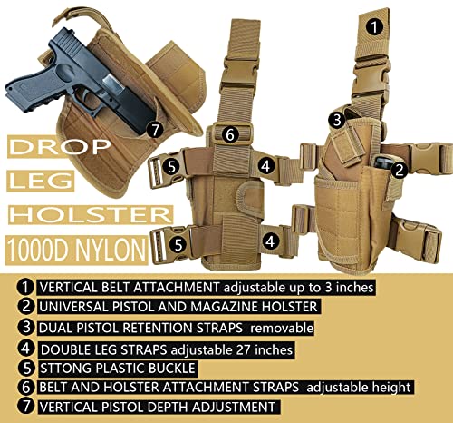 Molle Tactical Pistol Thigh Gun Holster, Drop Leg Holster, Right Hand Adjustable