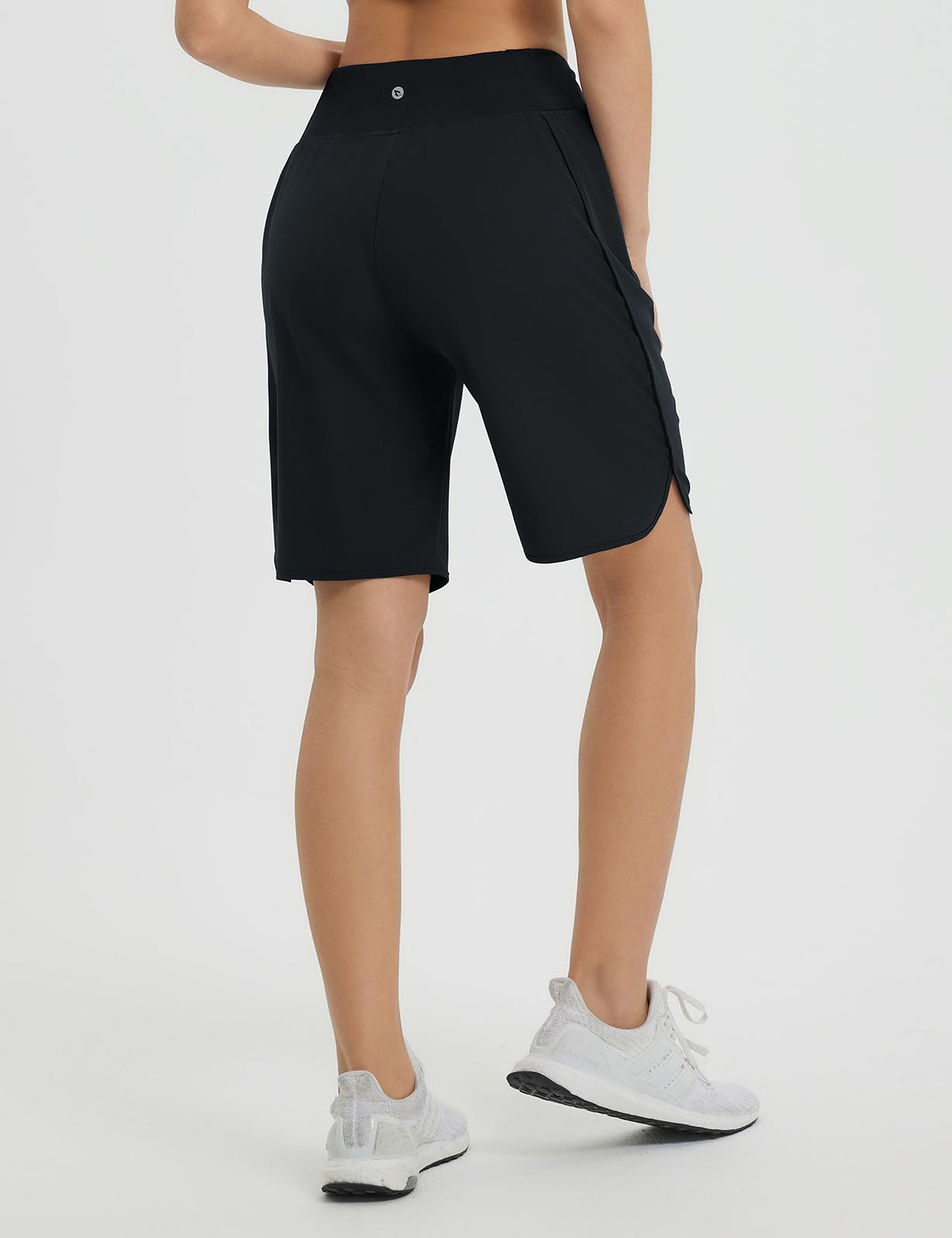 baleaf Women's Bermuda Long Shorts 9" Above Knee Length High Waisted Athletic Running Shorts with Zipper Pockets Quick Dry Loose Casual Summer UPF 50+ Black XL
