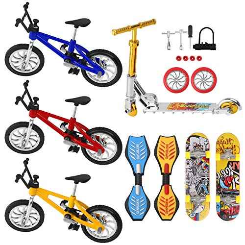 Mini Bike Finger Bike Finger Skateboard Set,Excellent Functional Miniature Toys Mini Extreme Sports Finger Bicycle Skateboard Cool Boy Toy Creative Game Toy Set Collections Cake Decoration (8PCS)