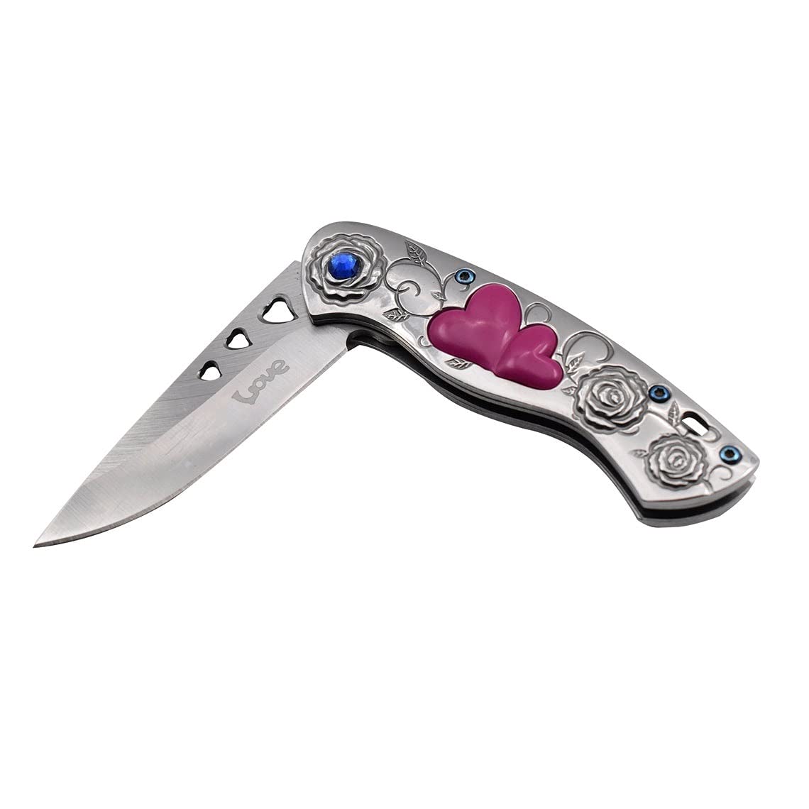 Snake Eye Tactical 7" Cupid Heart Ladies Valentines day Pocket Knife with LOVE Pocket Clip Included (Silver)