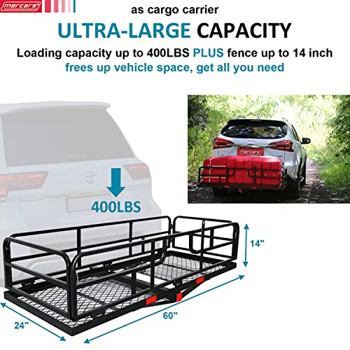 Hitch Mount Cargo Carrier Basket - Comes with Bike Rack Fits 2 Ebike Fat-Tire Electric Bicycle with Folding Large Heavy Duty 500Lbs Fits 2" Receiver for Car Truck SUV RV (66"x24"x14", Charcoal Black)